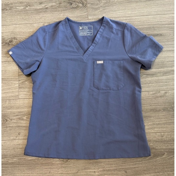 Figs Tops - FIGS Technical Collection Scrub‎ Top V-Neck Short Sleeve Blue Gray Large Nurse